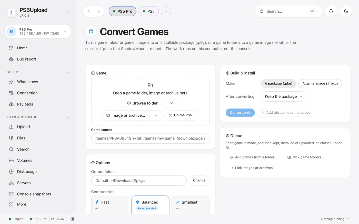 Convert: make a package or a game image from a game folder.